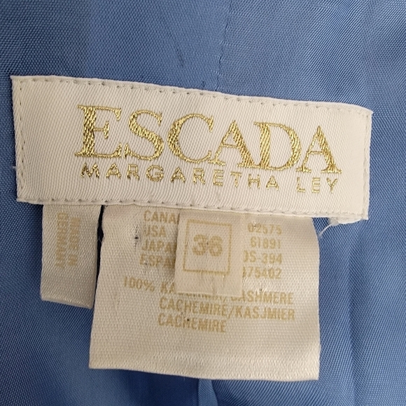Escada Blazer Sz 36 Blue Gray 100% Cashmere Windowpane Tailored Jacket US 6 - Picture 4 of 6